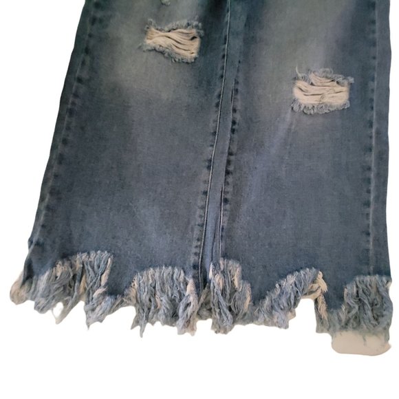 Blue Flare Jeans with Distressed Details and Rhinestone Embellishments - Picture 6 of 8